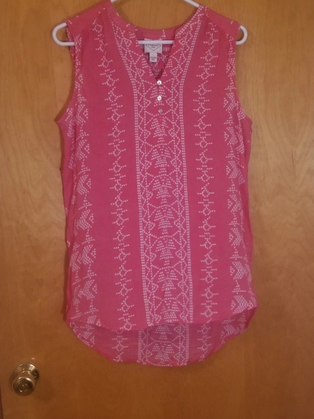 St. John's Bay Thin Flowy Aztec Design Sleeveless Tunic Blouse Women's Size L